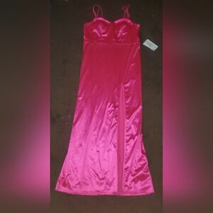 Pink Maxi Slip Dress with Slit for Prom